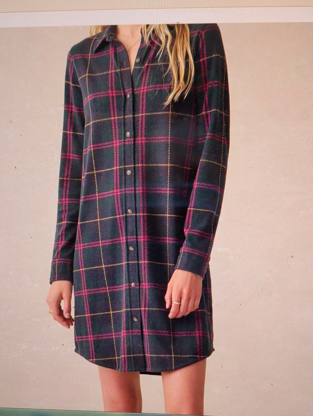Faherty Legend Sweater Dress Button-Front Shirt Dress with Pink and Yellow Lines